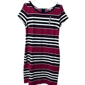 NWT Banana Republic Women's 10 Striped Short Sleeve Sheath Dress Navy Red White